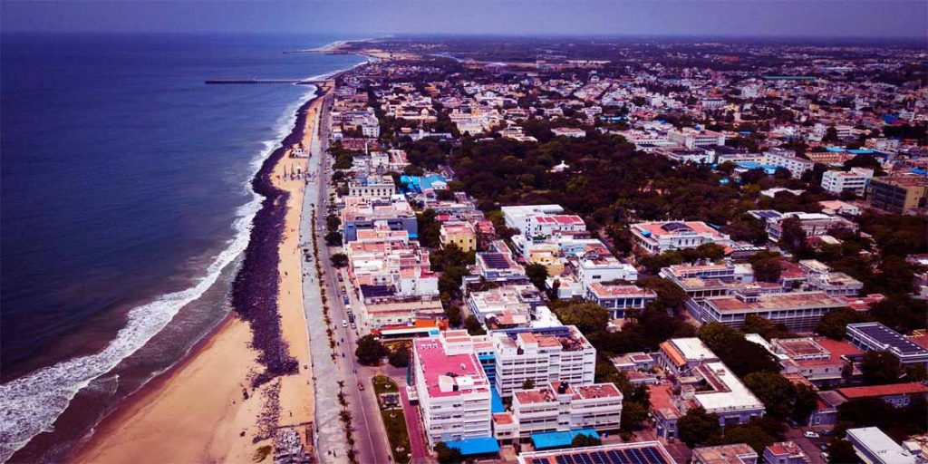 Aerial View of Rock Beach Pondicherry