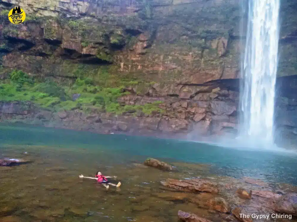 Swimming in Phe Phe Falls Meghalaya - The Gypsy Chiring