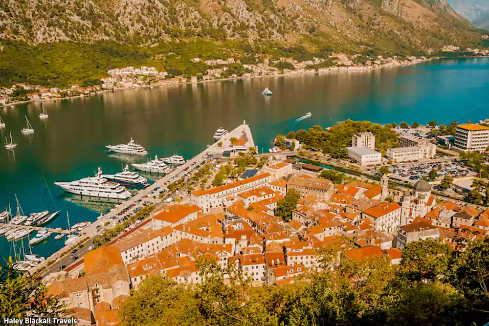 The Kotor City view from Kotor Fortress, Montenegro. Adventure activities to do in Kotor, Montengro