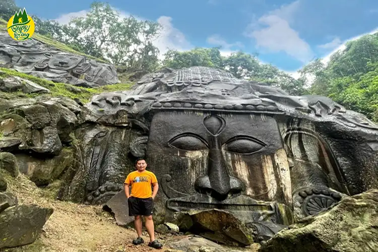 Unakoti Photos in Tripura - Sammy standing infront of Unakoti Rock Carvings