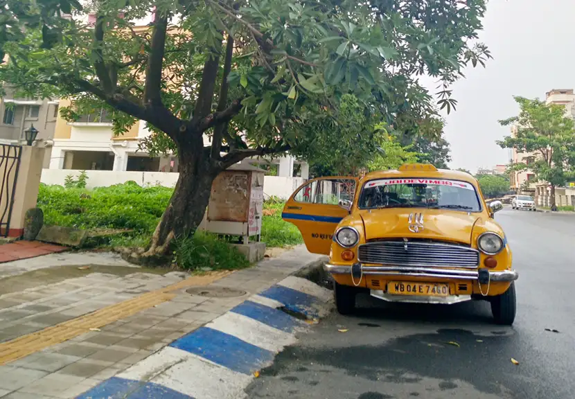 Yellow Taxi in New Town Kolkata - one of the means of transport in the town.