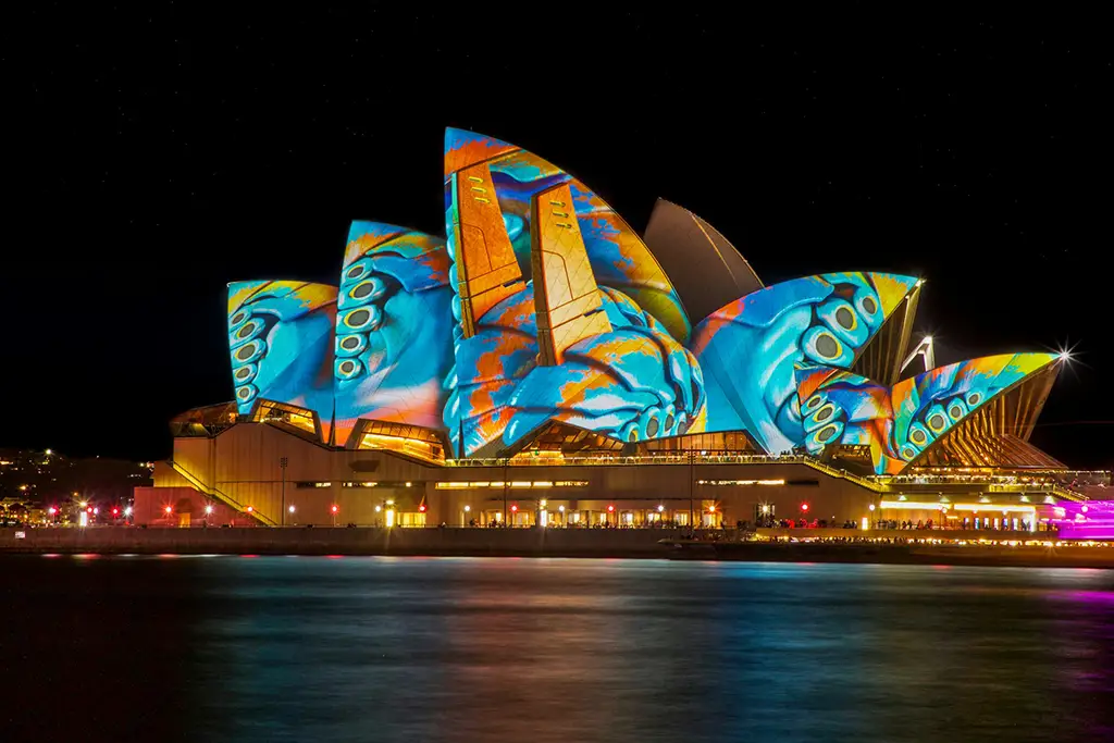 Art Illuminated at night in Sydney Opera House in Australia