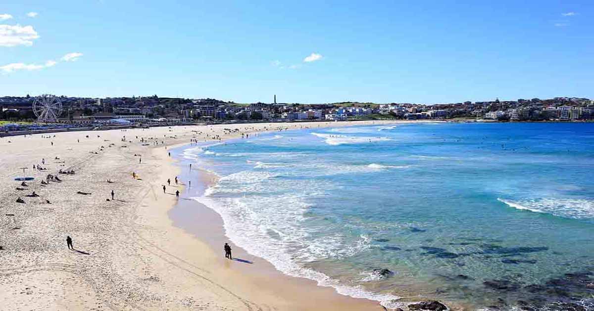 People in the Bondi Beach during the first trip to Australia from India