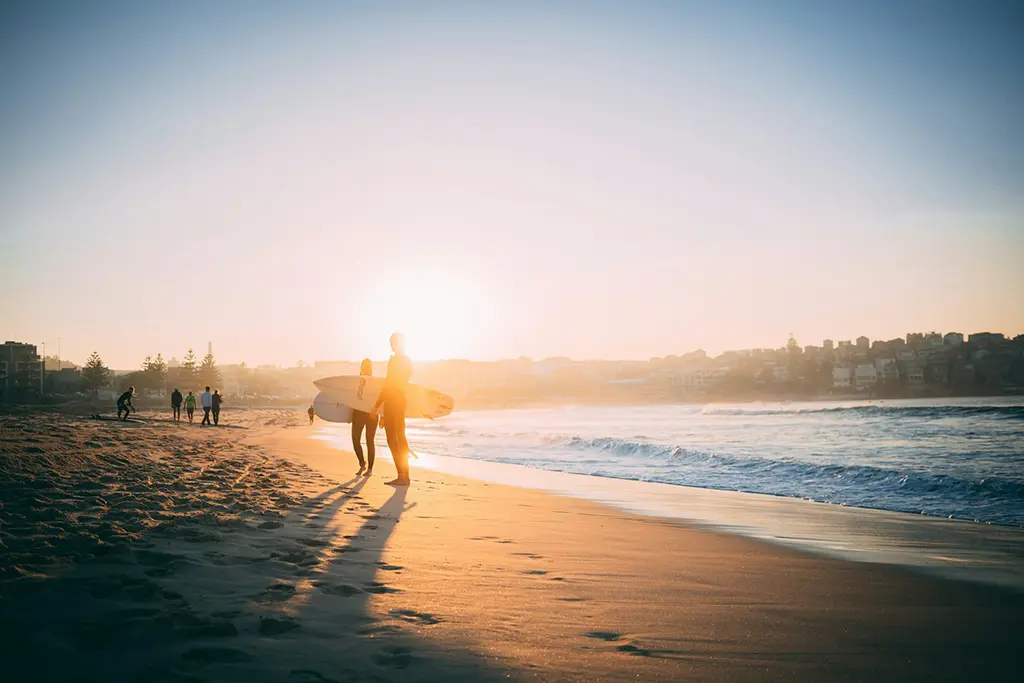 Surfers at Bondi Beach in Australia