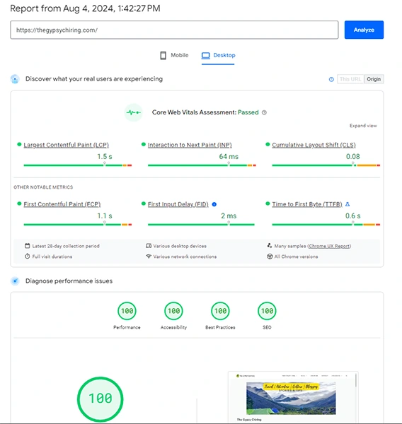 Page Speed Insights Stats on Desktop after using WP Roccket