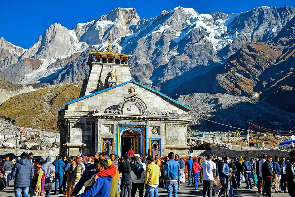 People at the Kedarnath Temple - Chardham Yatra in Uttarakhand
