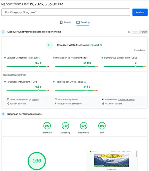 Pagespeed The Gypsy Chiring WP Rocket Desktop stats