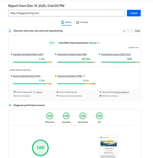 Pagespeed The Gypsy Chiring WP Rocket Mobile Stats
