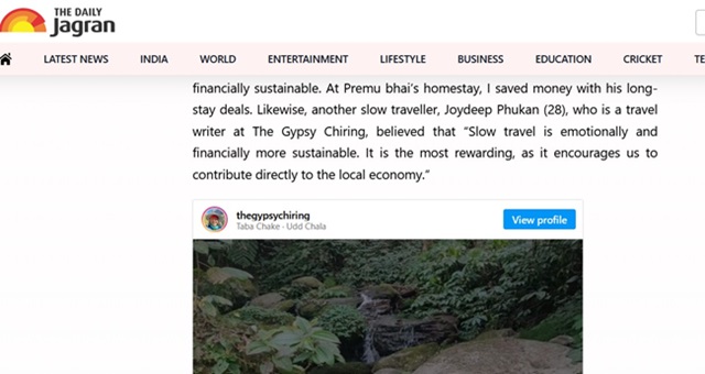 The Gypsy Chiring Joydeep Quoted in The Daily Jagran News Website