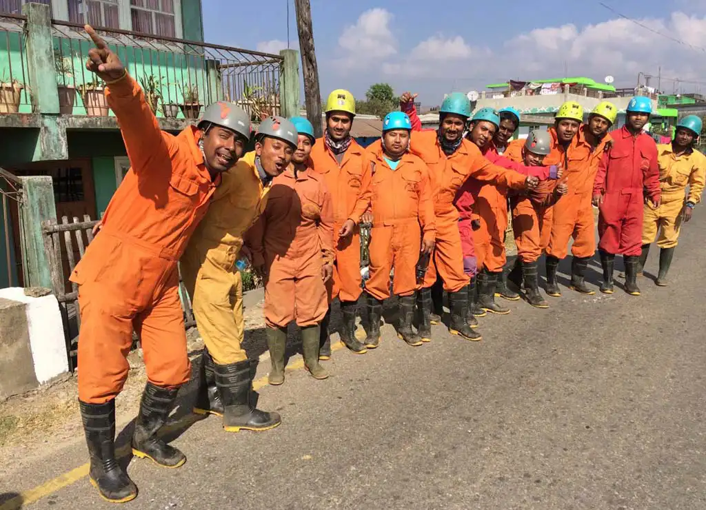 Our team all dressed up in caving suits ready to go caving in Krem Mawmluh in Meghalaya