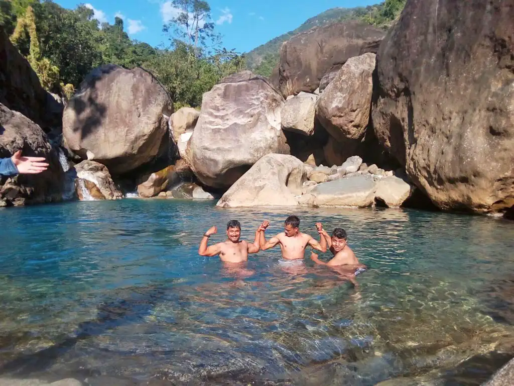 The Gypsy Chiring Joydeep at the blue lagoon natural pool in Double Decker Living Root Bridge Trek