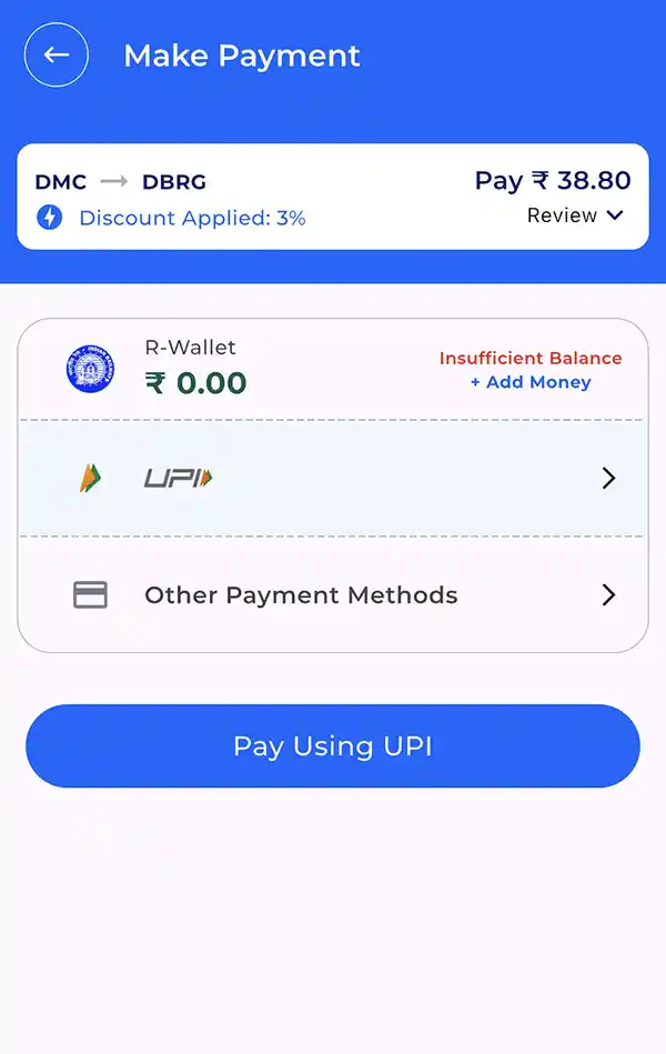 Select the Payment Method in RailOne App for booking Train Tickets